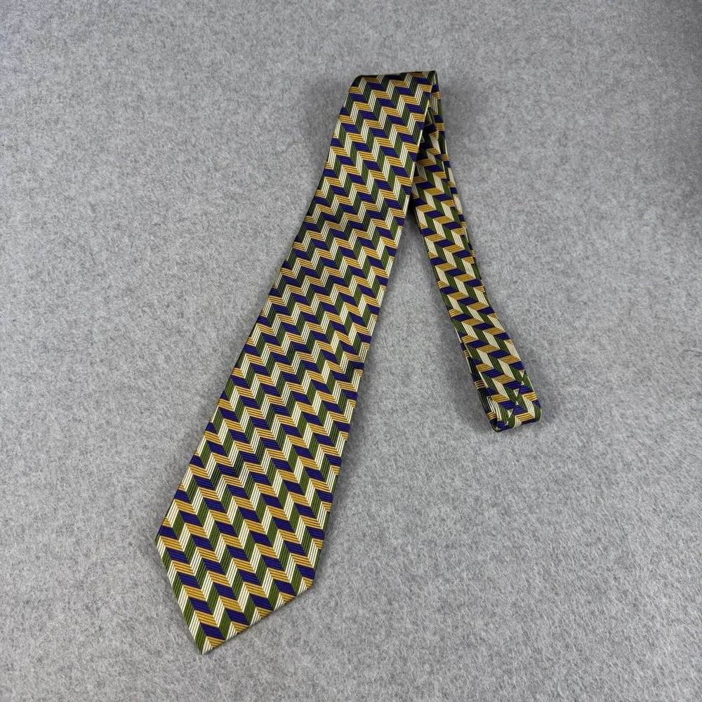 Vintage Garrick Anderson Silk Tie‎ Purple Gold Green Herringbone USA 58x4